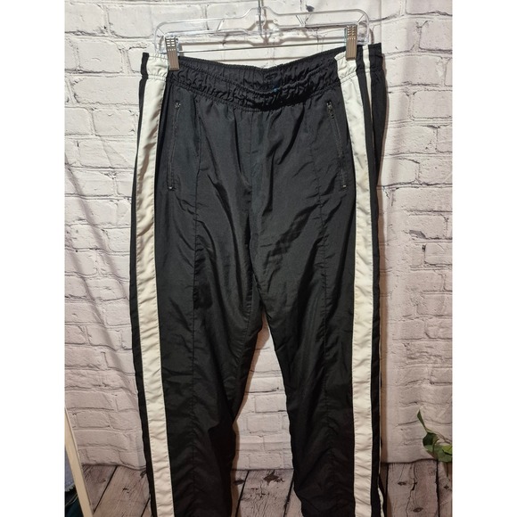 MTA Sport Mens Black Track Pants‎ White Stripe Zip Pockets Size L 113 - Picture 1 of 7